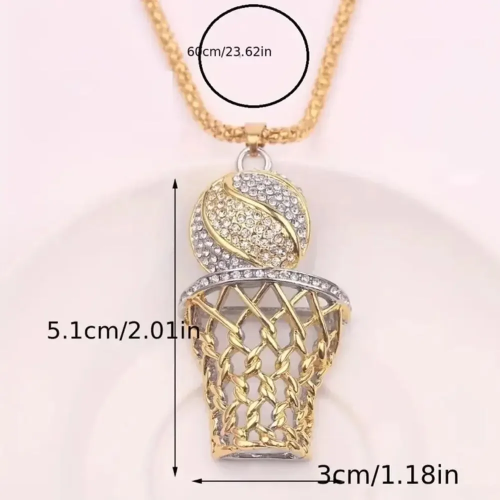 Basketball Necklace Silver Tone with Rhinestones 24” Chain
